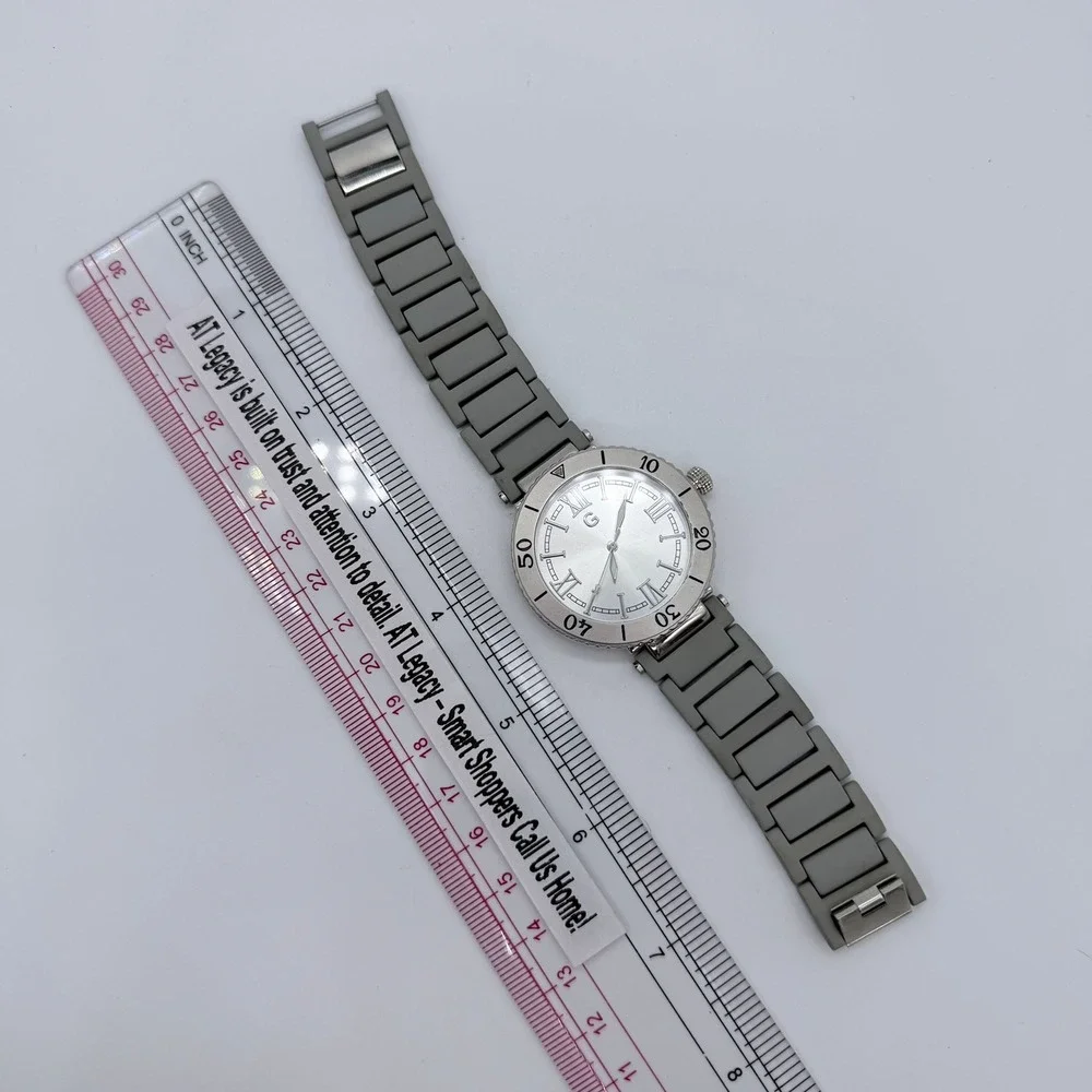 Gossip Roman Numeral Mens‎ Japan Quartz Stainless Grey Link Watch Silver Dial
